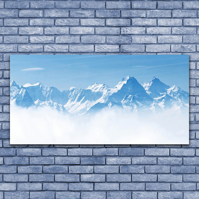 Glass Wall Art Mountain fog landscape blue white