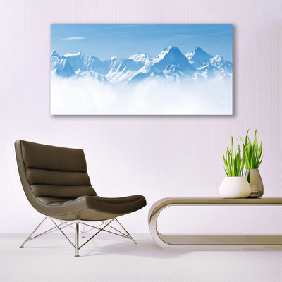 Glass Wall Art Mountain fog landscape blue white