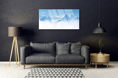 Glass Wall Art Mountain fog landscape blue white