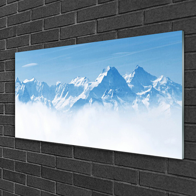 Glass Wall Art Mountain fog landscape blue white