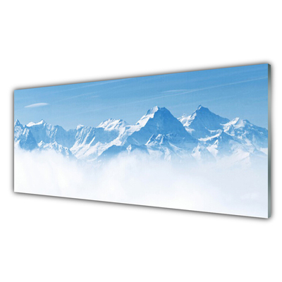 Glass Wall Art Mountain fog landscape blue white