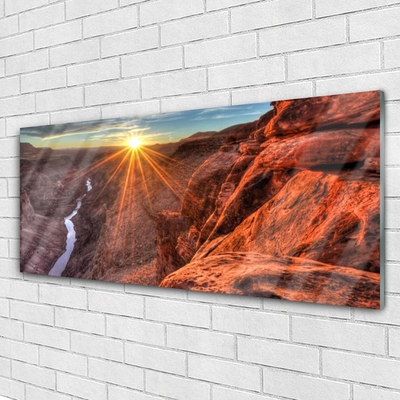 Glass Wall Art Sun desert landscape yellow brown