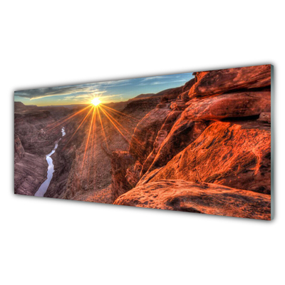 Glass Wall Art Sun desert landscape yellow brown