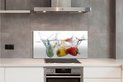 Kitchen Splashback colored peppers in water