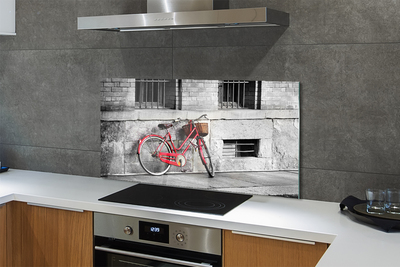 Kitchen Splashback red bicycle with a basket