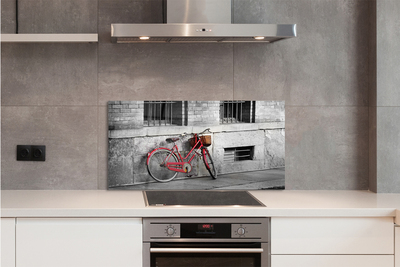 Kitchen Splashback red bicycle with a basket