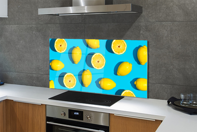 Kitchen Splashback Lemons on a blue background