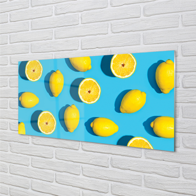 Kitchen Splashback Lemons on a blue background