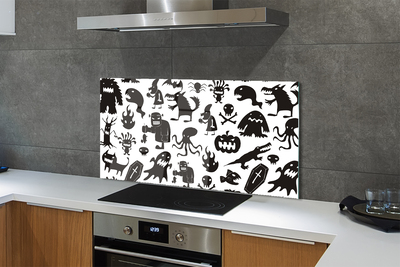 Kitchen Splashback White Background black creatures