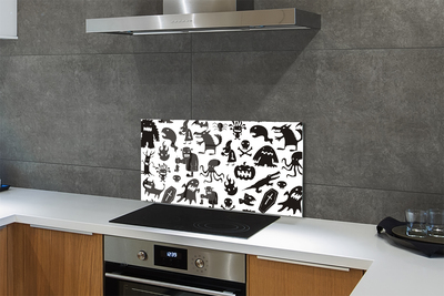 Kitchen Splashback White Background black creatures