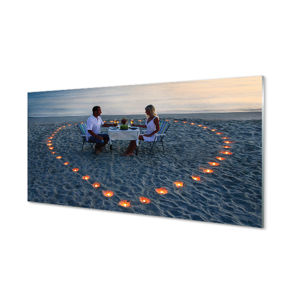 Kitchen Splashback Heart with a pair of candles sea