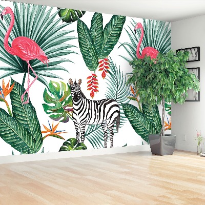 Wallpaper Zebra and flamingo