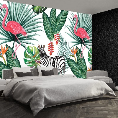 Wallpaper Zebra and flamingo