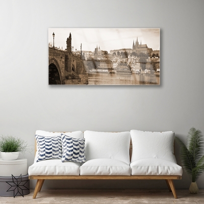 Acrylic Print Prague bridge landscape sepia