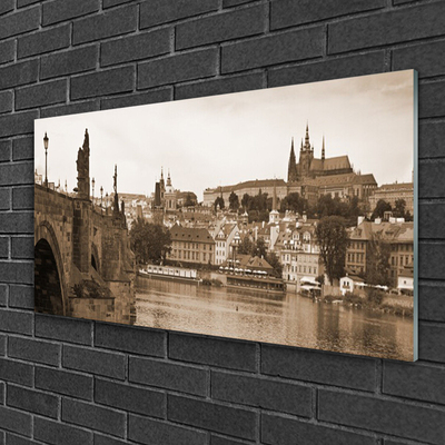 Acrylic Print Prague bridge landscape sepia