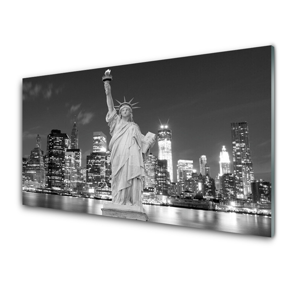 Acrylic Print Statue of liberty new york houses grey