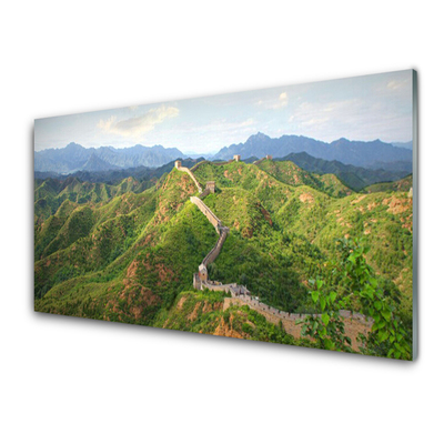 Acrylic Print Great wall mountains landscape green blue brown