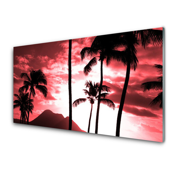 Acrylic Print Mountain palm trees nature pink black white
