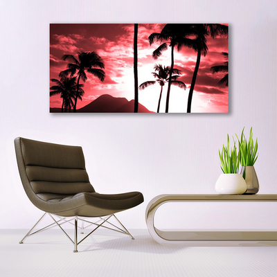 Acrylic Print Mountain palm trees nature pink black white
