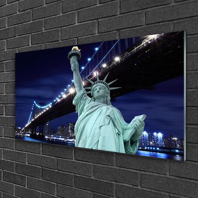 Acrylic Print Bridge statue of liberty architecture grey black blue
