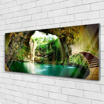 Acrylic Print Waterfall landscape green blue brown