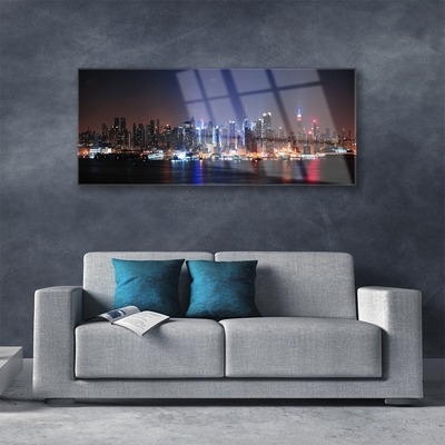 Acrylic Print City water houses black pink blue