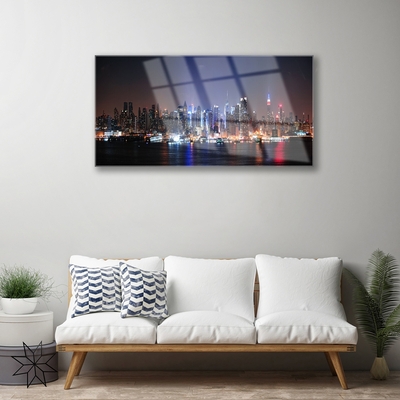 Acrylic Print City water houses black pink blue