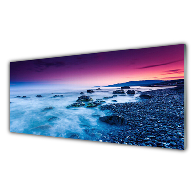 Acrylic Print Ocean beach landscape purple pink blue