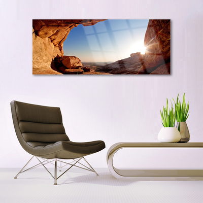 Acrylic Print Rock sun landscape brown blue