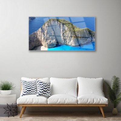 Acrylic Print Rocky sea landscape grey green blue
