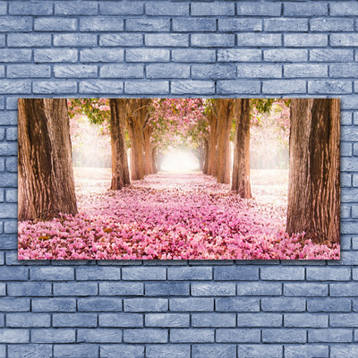 Acrylic Print Footpath tree trunks nature brown pink