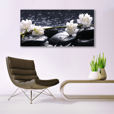 Acrylic Print Flower stones floral white black