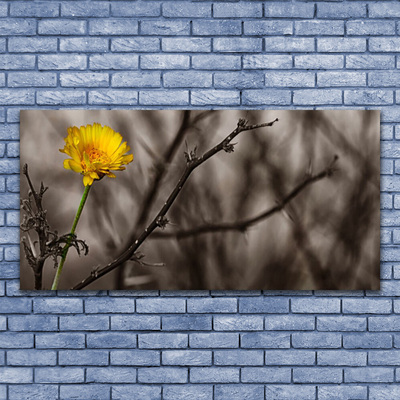 Acrylic Print Branch flower floral grey yellow