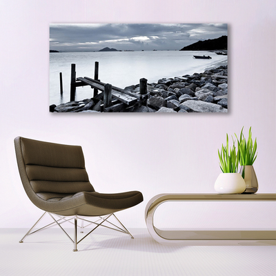 Acrylic Print Sea beach stones landscape grey