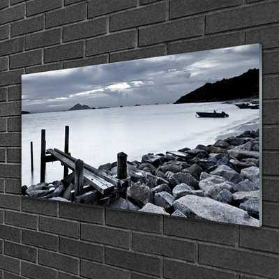 Acrylic Print Sea beach stones landscape grey