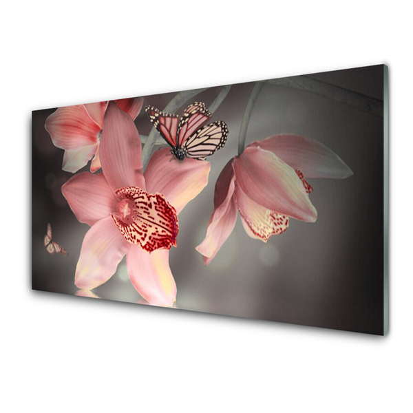 Acrylic Print Flowers floral pink grey