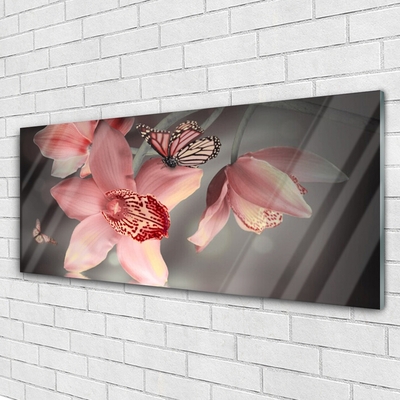 Acrylic Print Flowers floral pink grey