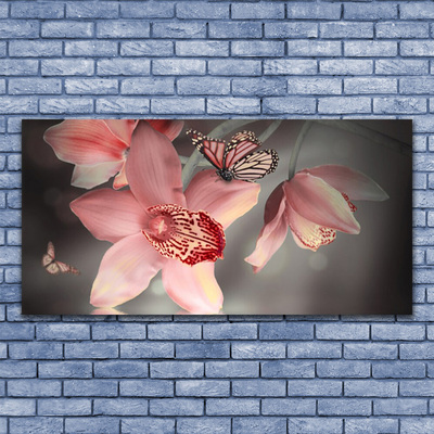 Acrylic Print Flowers floral pink grey