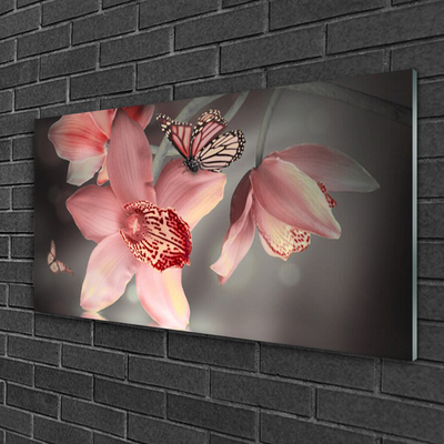 Acrylic Print Flowers floral pink grey