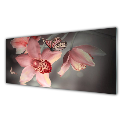 Acrylic Print Flowers floral pink grey