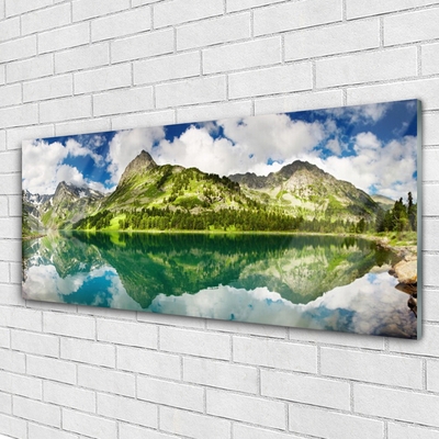 Acrylic Print Mountain lake landscape green grey blue