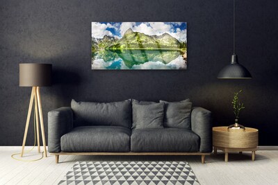Acrylic Print Mountain lake landscape green grey blue