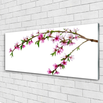 Acrylic Print Branch flowers nature pink purple green brown