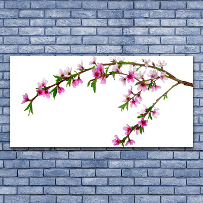 Acrylic Print Branch flowers nature pink purple green brown