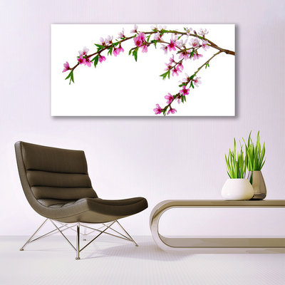 Acrylic Print Branch flowers nature pink purple green brown