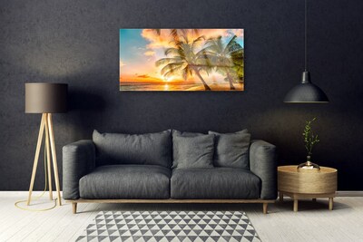 Acrylic Print Palm tree sea landscape green brown blue
