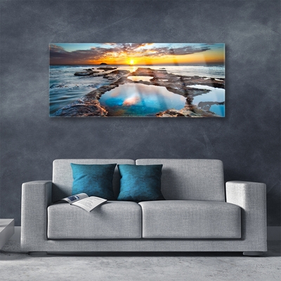 Acrylic Print Sea sun landscape blue grey yellow