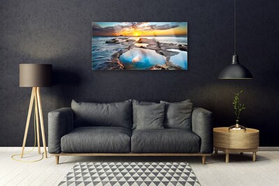 Acrylic Print Sea sun landscape blue grey yellow