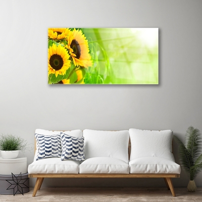 Acrylic Print Sunflowers floral brown yellow green