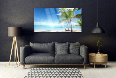 Acrylic Print Palm tree sea landscape blue brown green